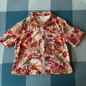 Christopher & Banks Linen Blend Zip-Up Shirt Jacket